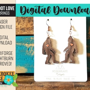 Bigfoot Love Earring Design Bundle: Valentine Sasquatch Dangles - Laser Cut File (SVG/PDF)