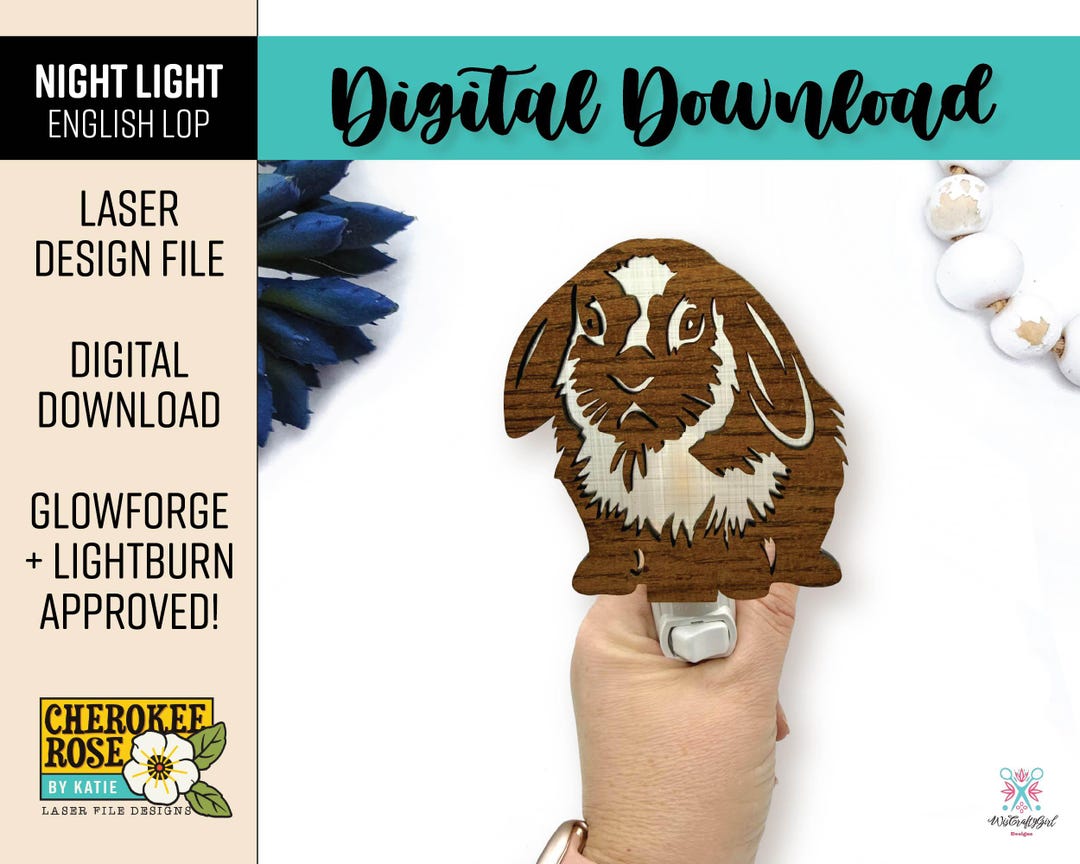 English Lop Ear Rabbit Bunny Nightlight SVG - Laser Cut File (digital ...