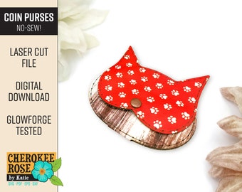Cat Coin Purse SVG: No Sew Leather Pattern, Laser Cut File (Digital File)