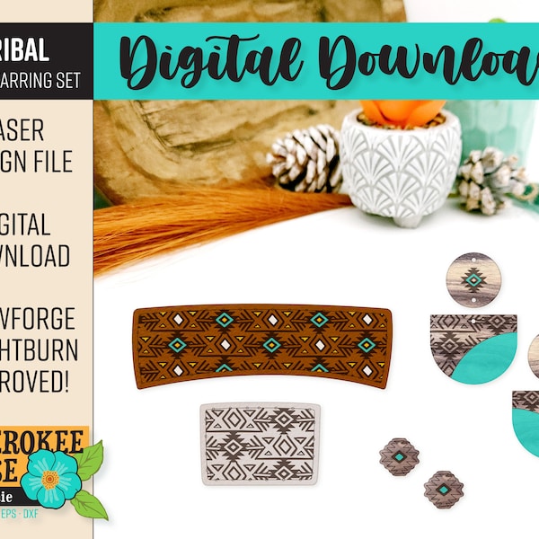 Tribal Hair Clip + Earrings Design File - Southwest Style svg - Aztec Earrings - Digital Laser File - PDF - SVG [Digital File Only]