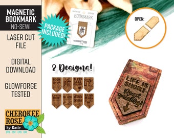 Magnetic Bookmark - No Sew - 8 Designs - Leather Bookmark svg - Packaging Included - Digital Laser File - PDF - SVG [Digital File Only]