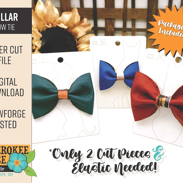 No Sew Pet Bow Tie - 4 sizes - Collar Bow Tie - Leather Bow svg - Packaging Included - Digital Laser File - PDF - SVG [Digital File Only]