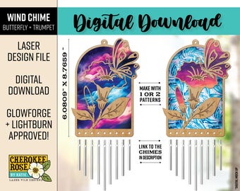 Butterfly Trumpet Flower Wind Chime Sun Catcher Laser File - Wind Chime svg - Laser Cut File - Digital File Only