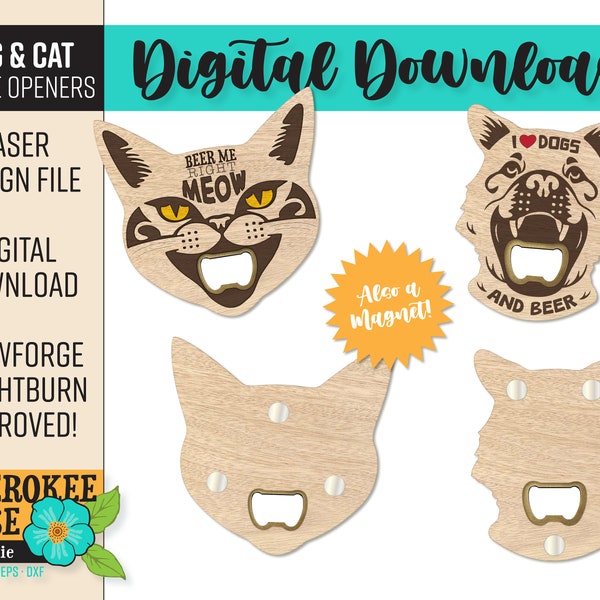 Cat and Dog Bottle Opener - Laser Cut Bottle Opener - Cat Dog Lover svg - 1/16" material - Glowforge - Laser Cut File [Digital File Only]