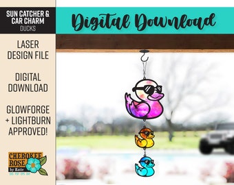 Duck Sun Catcher Car Charm Bundle - Duck Family svg - Stained Glass Design - Digital Laser File - PDF - SVG [Digital File Only]