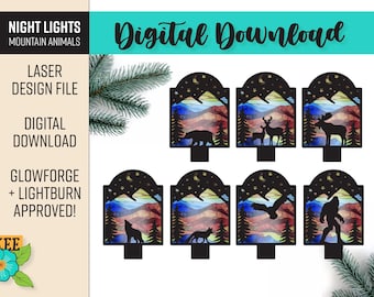 Mountain Animal Night Light Bundle - Cabin Night Light svg - Laser Cut Nightlight - Laser Cut File [Digital File Only]