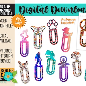 Taglia solo graffetta Segnalibro Design BUNDLE - Segnalibro svg - Imballaggio incluso - File laser digitale - PDF - SVG [Solo file digitale]