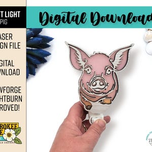 Pig Night Light - Farm Animal Nightlight - Swine Hog Sow svg - Laser Cut Nightlight - Laser Cut File [Digital File Only]
