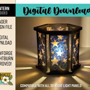 Laser Cut 6-Sided Lantern File: 3D Night Light SVG, PDF (Digital File Only)