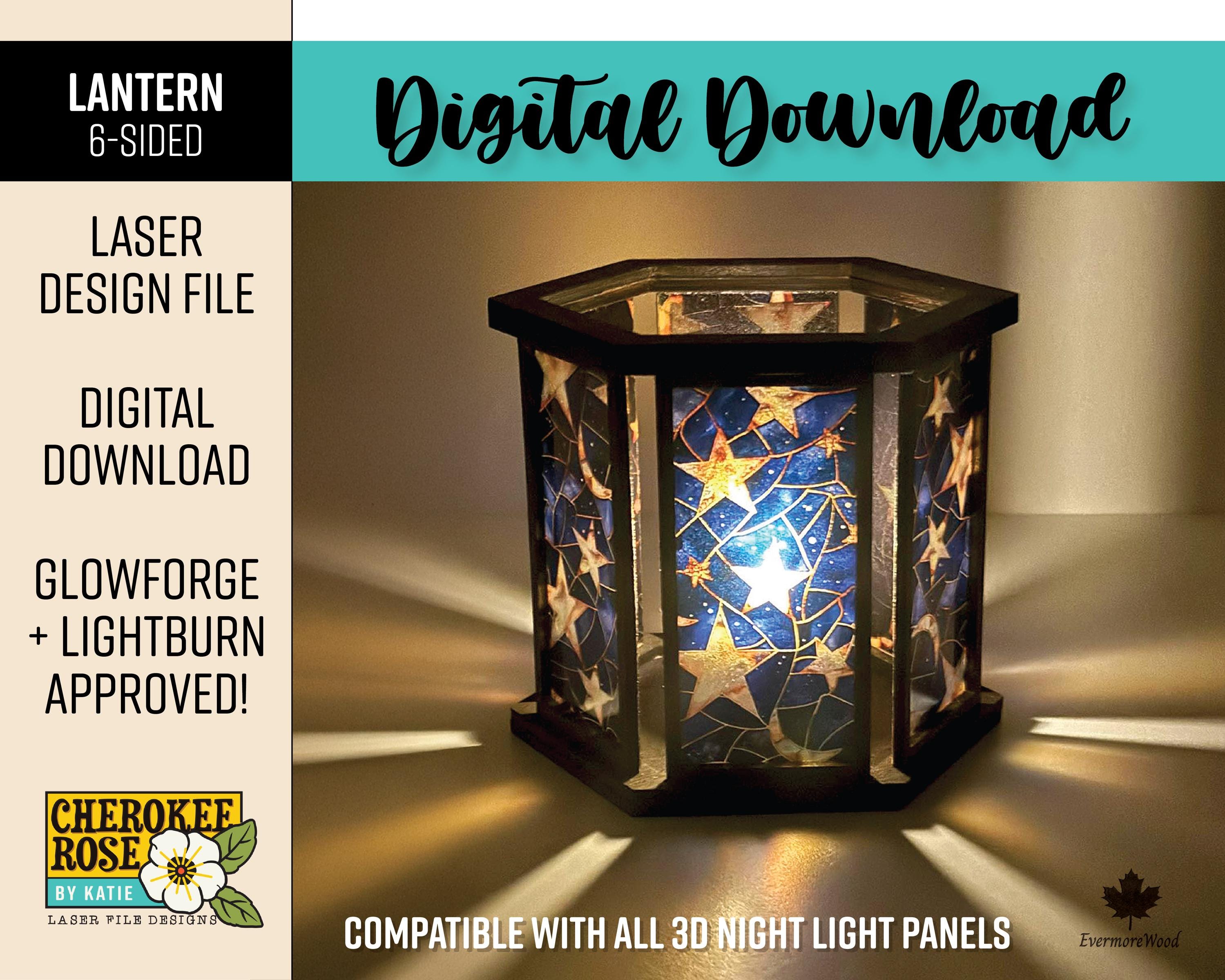 Laser Cut 6-sided Lantern File: 3D Night Light SVG, PDF (digital