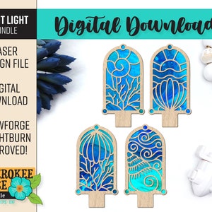 Sea Shell Night Light-bundel - stranddecor svg - lasergesneden nachtlampje - universeel tabbladontwerp - lasergesneden bestand [alleen digitaal bestand]
