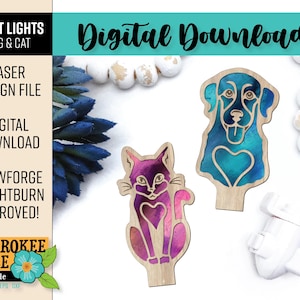 Paquete de luz nocturna para perros y gatos: luz nocturna cortada con láser, diseño de pestaña universal, archivo cortado con láser [solo archivo digital]