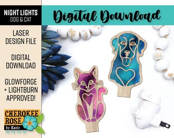 Dog & Cat Night Light Bundle - Laser Cut Nightlight - Universal Tab Design - Laser Cut File [Digital File Only]
