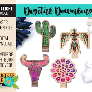 Luces nocturnas del suroeste - Cactus Saguaro - Suroeste svg - Luz nocturna cortada con láser - Diseño de pestaña universal - Archivo cortado con láser [Solo archivo digital]