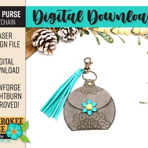 Daisy Mandala Coin Purse Design File- Boho Keychain svg - Sin patrón de cuero de costura - Archivo láser - PDF - SVG [Solo archivo digital]