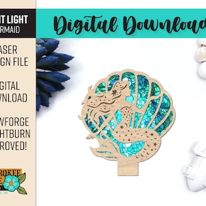Mermaid Night Light - Night Light svg - Sea Shell Nightlight - Laser Cut Nightlight - Laser Cut File [Digital File Only]