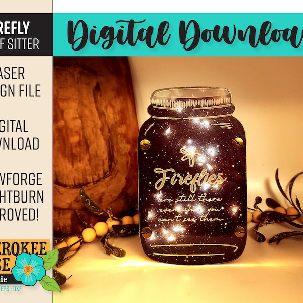 Firefly Mason Jar Light Up Shelf Sitter Design - Lightning Bug Night Light svg - Laser Cut File - PDF - SVG [Digital File Only]