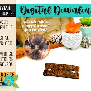Ponytail Hair Tie Cover Design - Leather Hair Tie svg - Boho Hair Accessory svg - Laser Hair Clips - PDF - SVG [Digital File Only]