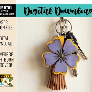 3D Flower + Tassel Bundle - Leather Keychain or Bag Charm SVG (Digital File Only) image 3