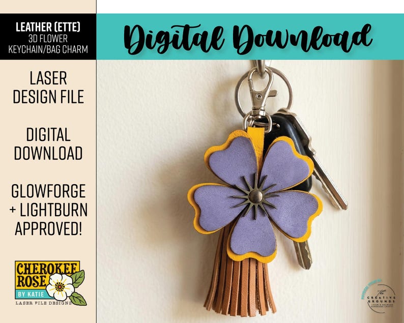 3D Flower + Tassel Bundle - Leather Keychain or Bag Charm SVG (Digital File Only) image 3