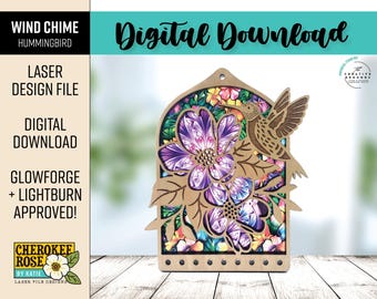 Hummingbird Flower Wind Chime Sun Catcher Laser File - Hummingbird Sun Catcher svg - Laser Cut File - Digital File Only