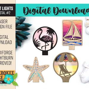 Coastal Night Lights #2 - Beach Nightlight svg Bundle - Flamingo Star Fish Sailboat Beach Chair Umbrella - Laser Cut File Digital File Only