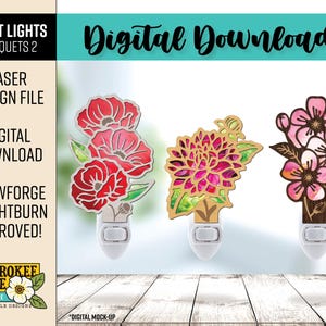 Floral Bouquet Night Light - Poppy - Cherry Blossom - Dahlia - Flowers - Laser Cut Nightlight - Laser Cut File [Digital File Only]