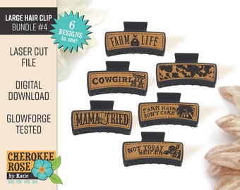 Cowgirl Hair Clip SVG Bundle: 6 Laser Cut Designs (Digital File)