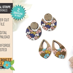 Floral Stripe Earring Design File - Floral Earring svg - Digital Laser File - PDF - SVG [Digital File Only]