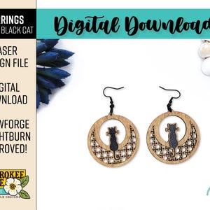 Rattan Black Cat Earring Design File - Fall Earring svg - Black Cat svg - Digital Laser File - PDF - SVG [Digital File Only]