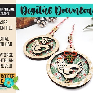 Chicken Mistletoe Ornament Design -Farm Animal Christmas Ornament svg - Laser Cut File - PDF - SVG [Digital File Only]