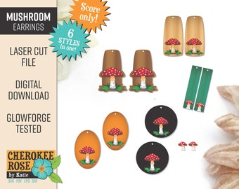 Mushroom Earring Laser Cut File: Cottagecore SVG, PDF, DXF (Digital File)