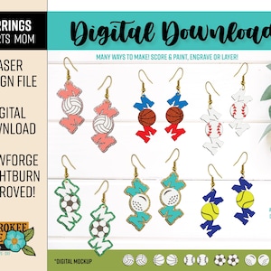 Sports Mom Earring SVG Laser File Bundle (Digital File Only)