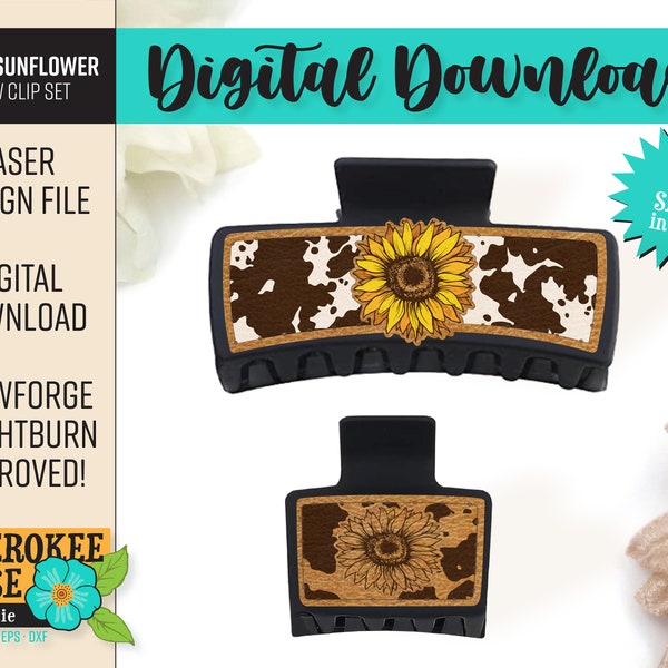 Cow Print Sunflower Claw Clip Design - Sunflower svg - Cowgirl Hair Clip svg - Laser Hair Clips - PDF - SVG [Digital File Only]