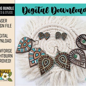 Boho Tribal Earring SVG Bundle: Dangle & Stud Earrings Laser Cut File (PDF, SVG)