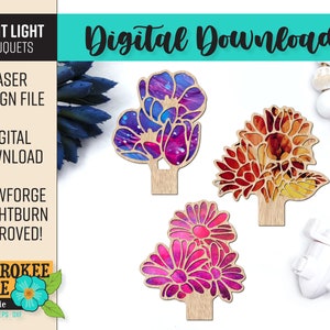 Flower Night Light Bundle - Tulips Daisies Sunflowers - Laser Cut Nightlight - Universal Tab Design - Laser Cut File [Digital File Only]