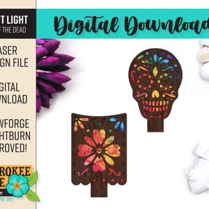 Zestaw nocnych światełek Skull - Nocne światło na Dzień Zmarłych - el Día de Muertos svg - Nocne światło wycinane laserowo - Plik wycinany laserowo [Tylko plik cyfrowy]