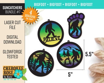 Sun Catcher Design Bundle #7 - Bigfoot Suncatchers - Mountain Man svg - Digital Laser File - PDF - SVG [Digital File Only]