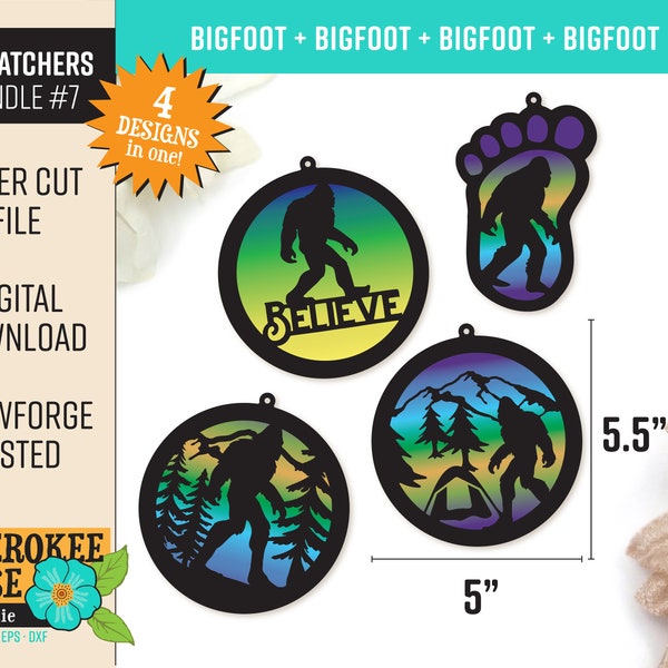 Sun Catcher Design Bundle #7 - Bigfoot Suncatchers - Mountain Man svg - Digital Laser File - PDF - SVG [Digital File Only]