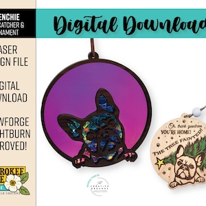 Bulldogge Hund Sonnenfänger & Ornament - Frenchie Hunderasse Weihnachtsverzierung - Digitale Laserdatei - PDF - SVG [Nur digitale Datei]