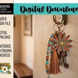 3D Flower + Tassel Bundle - Leather Keychain or Bag Charm SVG (Digital File Only) image 4