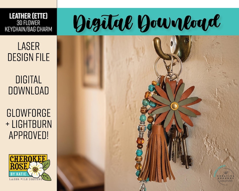 3D Flower + Tassel Bundle - Leather Keychain or Bag Charm SVG (Digital File Only) image 4