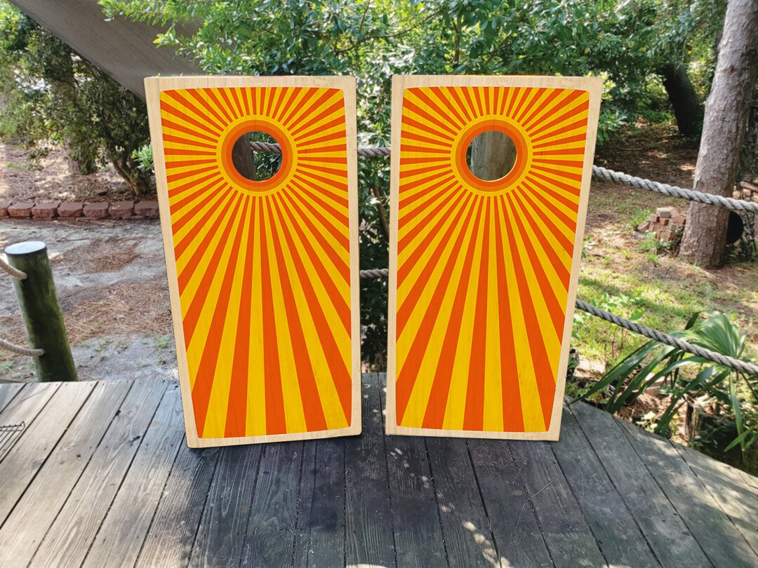 2 WATERPROOF Cornhole Wraps / Pair / SUNBURST Decal / Laminated / Easy to Apply / Pair of Cornhole Skins / Custom Printing / Party / Gift