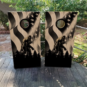 Big Foot Sasquatch Vinyl Laminated Cornhole Board Wraps | Cornhole Decals