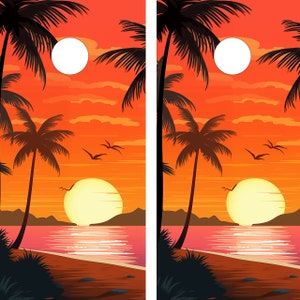 2 WATERPROOF Cornhole Wraps / Pair / Beach Sunset Decals / Laminated / Easy to Apply / Pair of Cornhole Skins / Beachy / Classic / Party