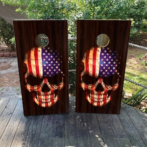 2 envoltórios Cornhole IMPERMEÁVEIS / Par / Decalques USA SKULL / Laminados / Fácil de aplicar / Par de peles Cornhole / Impressão personalizada / Camping / 76