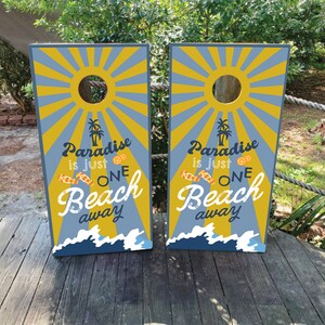 2 WATERPROOF Cornhole Wraps / Pair / PARADISE Beach Decals / Laminated / Easy to Apply / Pair of Cornhole Skins / Beachy / Ocean / Tiki