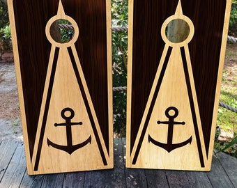 Grano de madera Ancla Lejos Vinilo Laminado Cornhole Board Wraps / Cornhole Calcomanías / Personalizado / Cumpleaños / Boda / Regalo / Camping / Fiesta