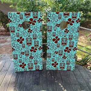 Tiki Party Game Vinyl Laminated Cornhole Board Wraps | Cornhole Decals