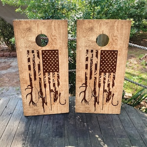 2 WATERPROOF Cornhole Wraps / Pair Hunting and Fishing Decals / Laminated / Easy to Apply / Pair of Cornhole Skins